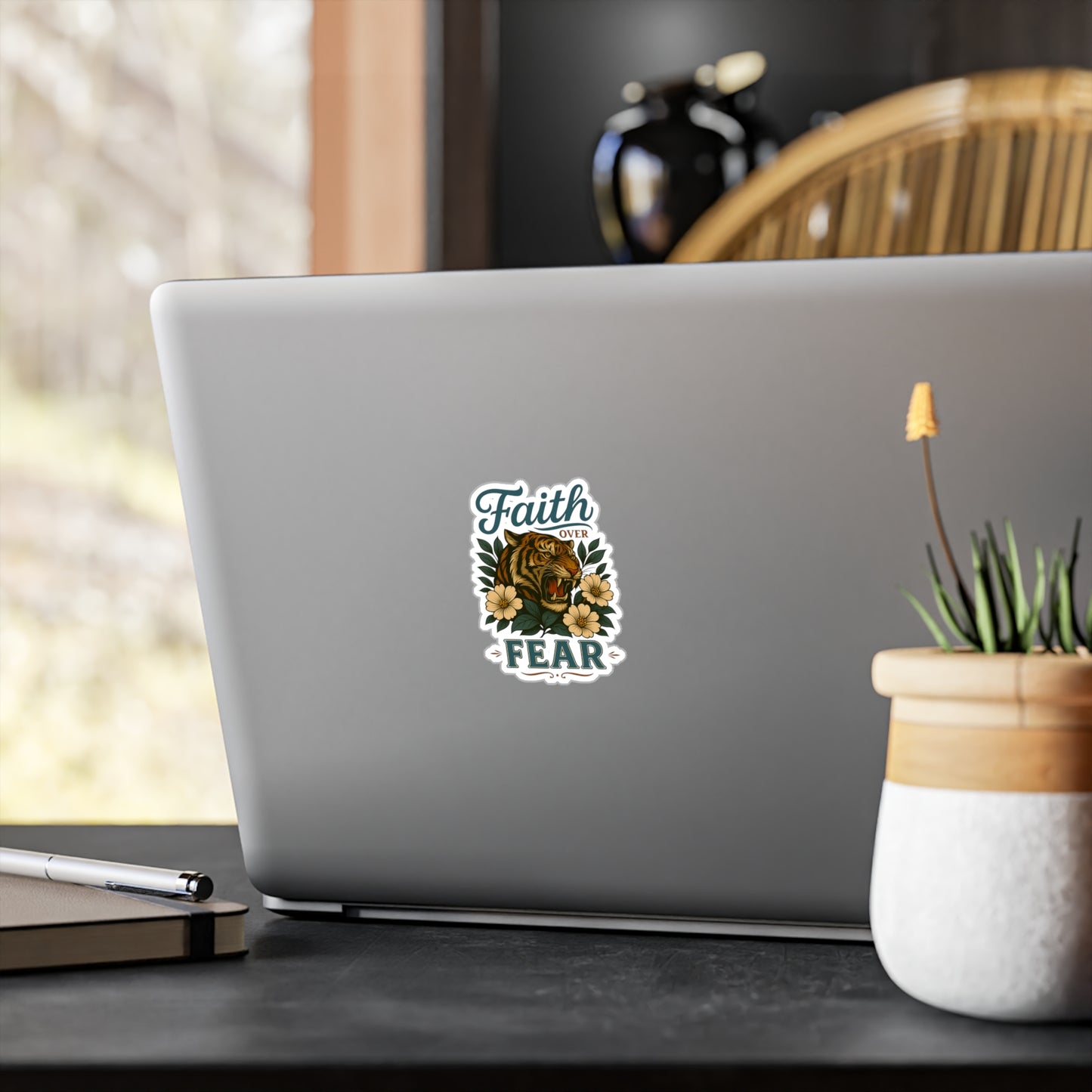 Faith Over Fear Tiger Sticker — Kiss-Cut Vinyl Decal