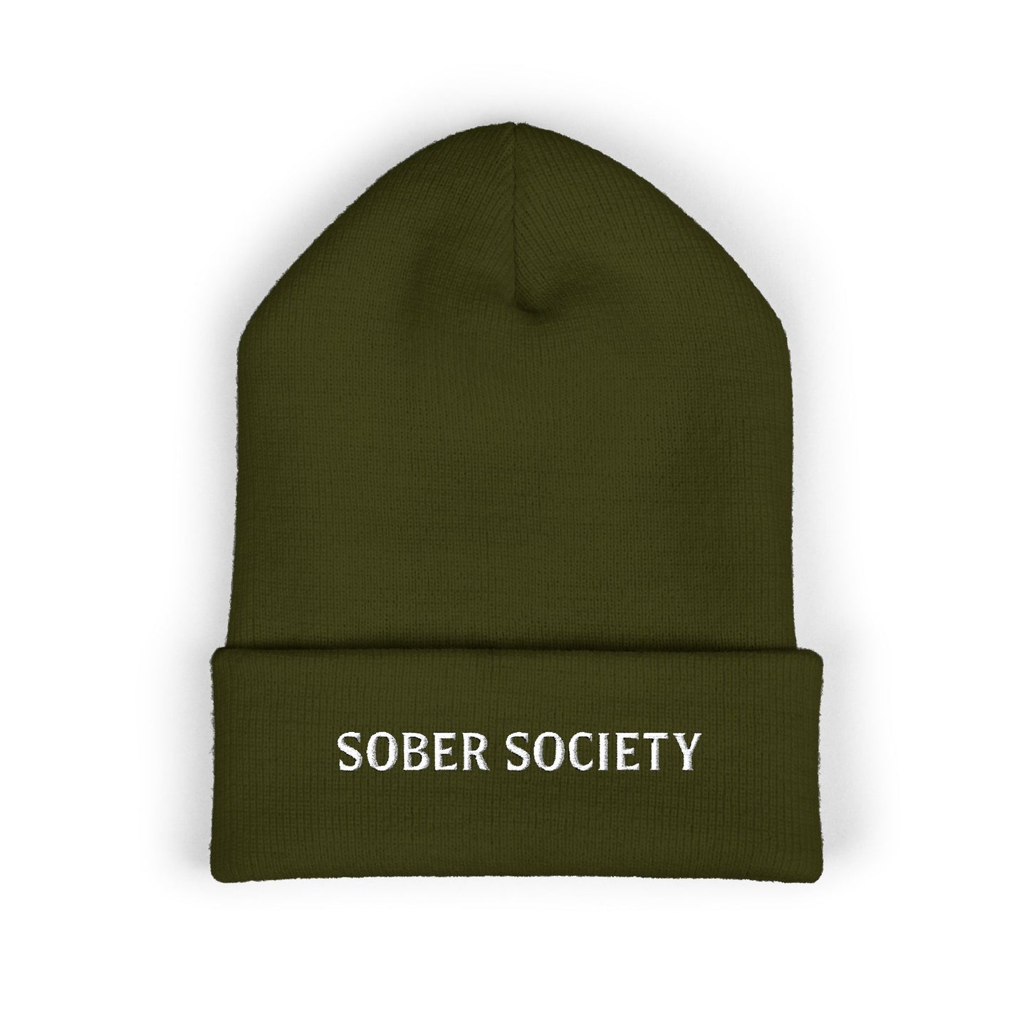 Sober Society Embroidered Cuffed Beanie — Yellow Recovery Knit Hat
