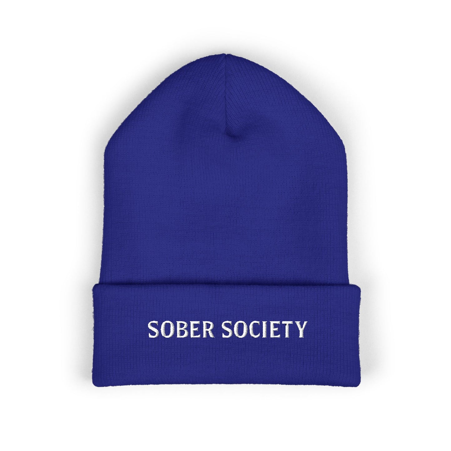 Sober Society Embroidered Cuffed Beanie — Yellow Recovery Knit Hat