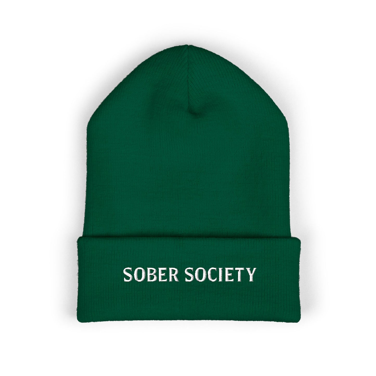 Sober Society Embroidered Cuffed Beanie — Yellow Recovery Knit Hat