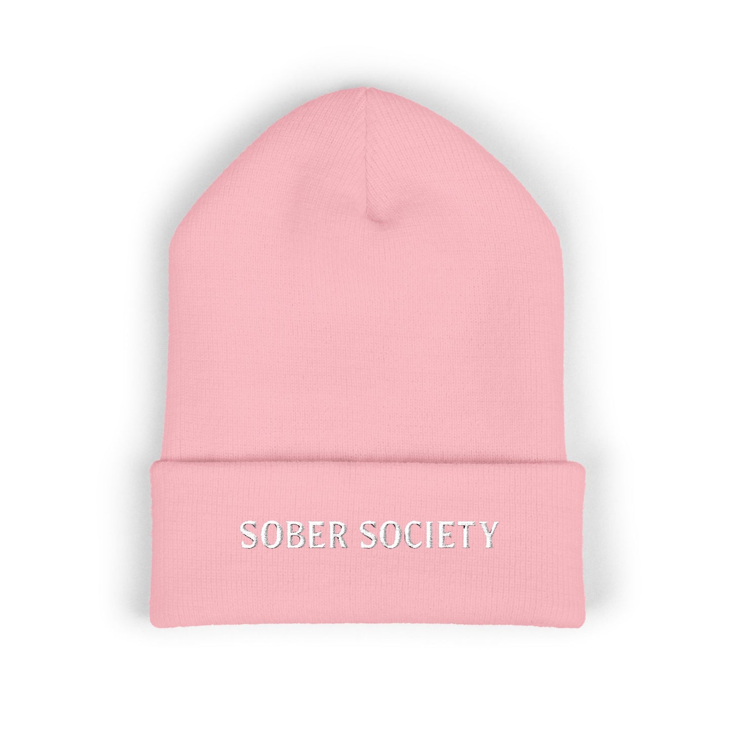 Sober Society Embroidered Cuffed Beanie — Yellow Recovery Knit Hat