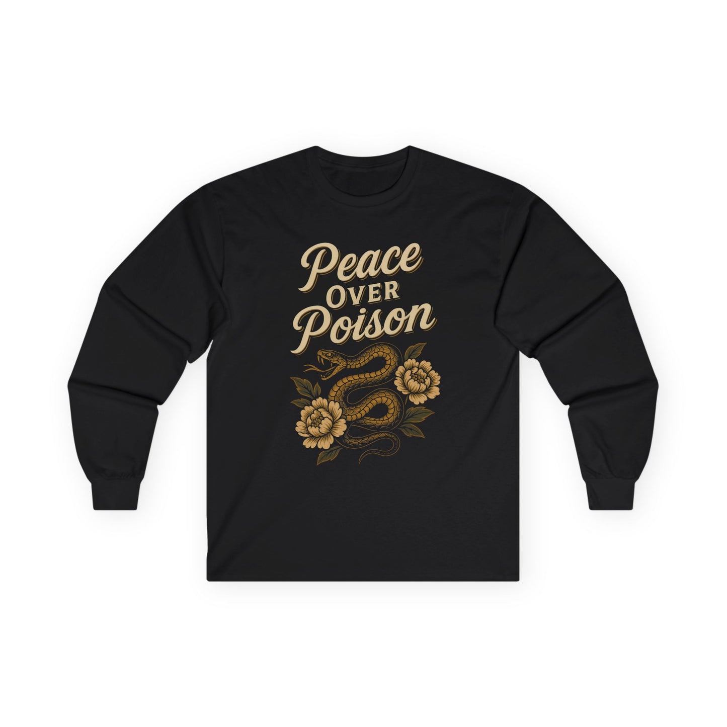 Peace Over Poison Long Sleeve Tee — Vintage Snake & Floral Graphic
